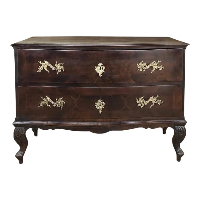 19th Century Italian Walnut and Inlaid Bow Front Commode For Sale