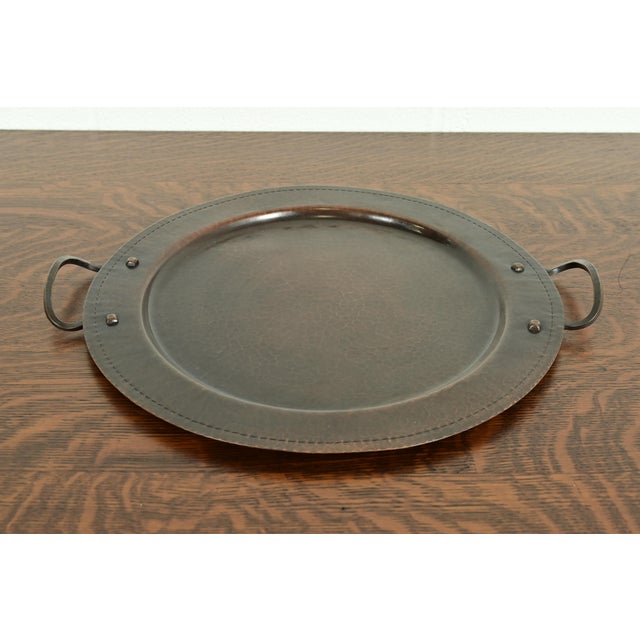 A gorgeous Arts & Crafts period hand hammered copper large tray with handles By Roycroft (signed with impressed orb and...