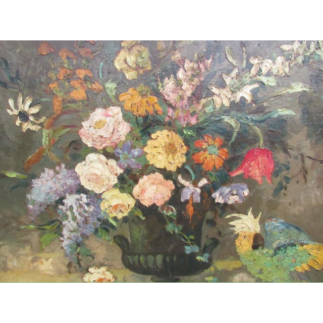 1920s Still Life Floral and Cockatoo Painting, Attrib to Geoffrey Holt For Sale - Image 9 of 18