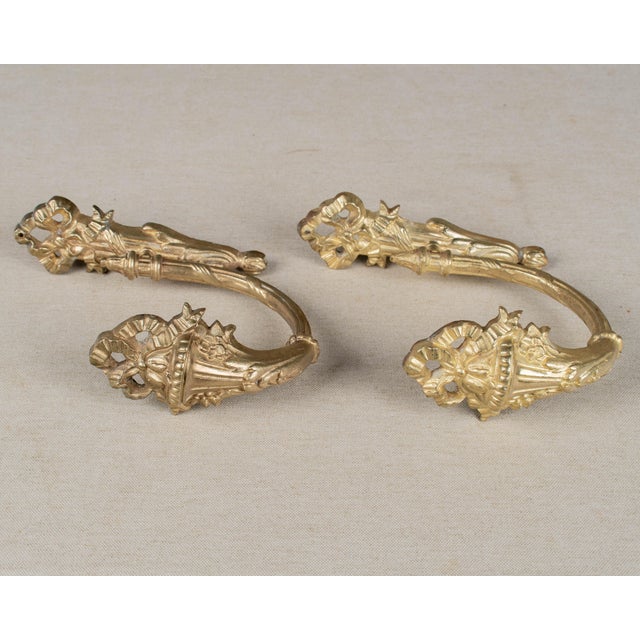 Metal Louis XV Style Cast Bronze Curtain Tiebacks Pair For Sale - Image 7 of 8