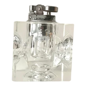 Vintage Large Square Modern Contemporary Refillable Crystal Table Lighter