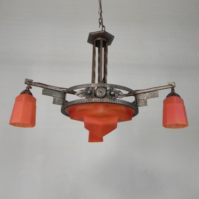 Art Deco Pendant Lamp with Glass Bowl and 3 Chalices, 1930s For Sale - Image 12 of 18