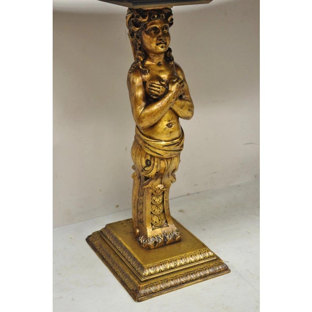 Renaissance Vintage French Renaissance Victorian Style Gold Figural Marble Top Console Table For Sale - Image 3 of 12