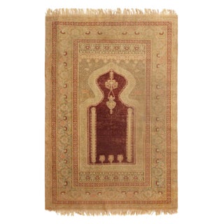 Antique Kayseri Burgundy and Beige Wool Rug For Sale
