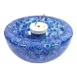 Mid-Century Modern Mazzega Murano Art Glass Millefiori Blue Light Flush Ceiling Fixture For Sale