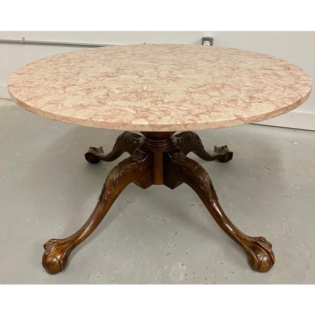 Traditional Henredon Pink Marble Ball and Claw Leg Cocktail Table