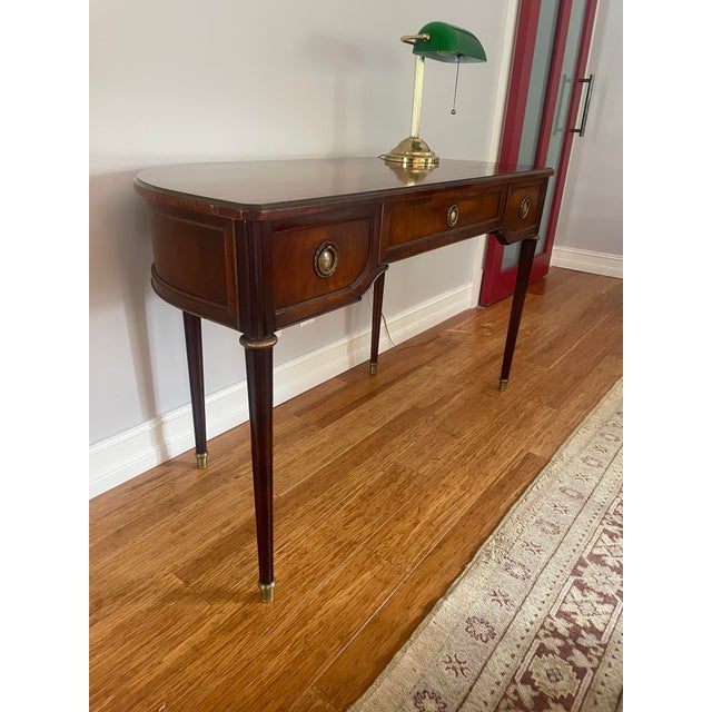 1930s Robert W Irwin Mid Century Modern Mahogany and Brass Console/Writing Table For Sale - Image 5 of 12
