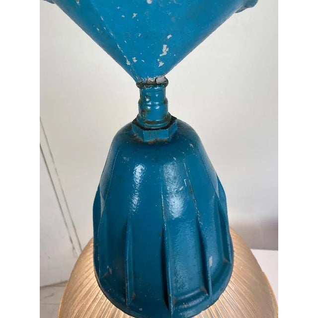 Metal Industrial Bauhaus Factory Pendant Lamp in Blue Holophane Glass, 1920s For Sale - Image 7 of 9
