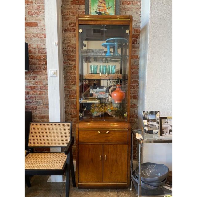 Thomasville Oak and Brass Light Up Display Chairish