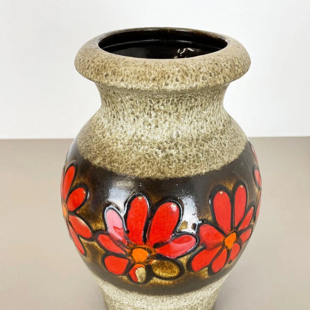 Large Fat Lava Floral Floor Vase from Scheurich, Germany, 1970s For Sale - Image 4 of 16