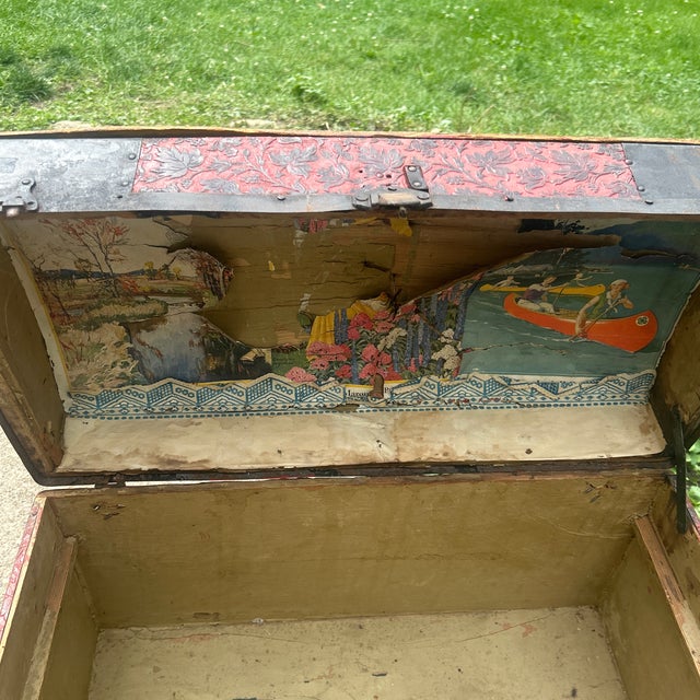 Antique Child’s Red ‘Dome’ Trunk For Sale - Image 9 of 9