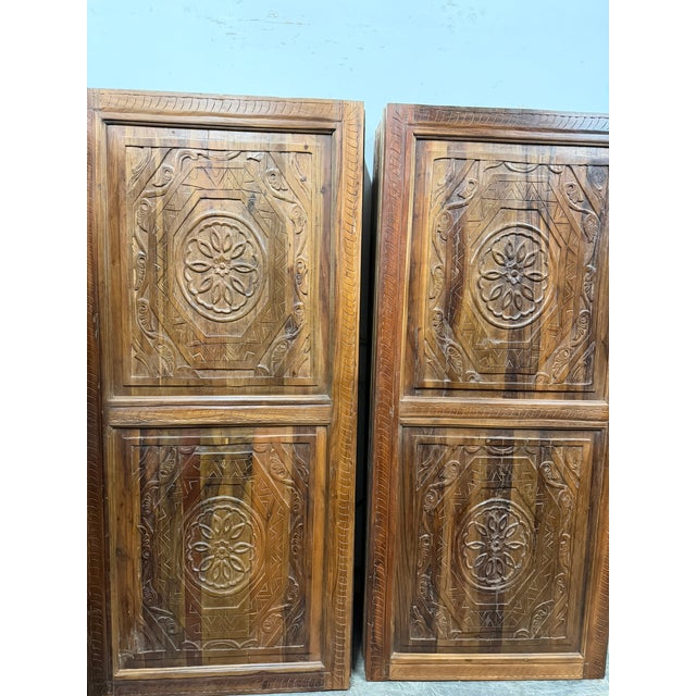 1990s Antique Spanish Style Double Carved Entry Doors in Solid Wood | Statement Architectural Panels 80x36 For Sale - Image 5 of 9