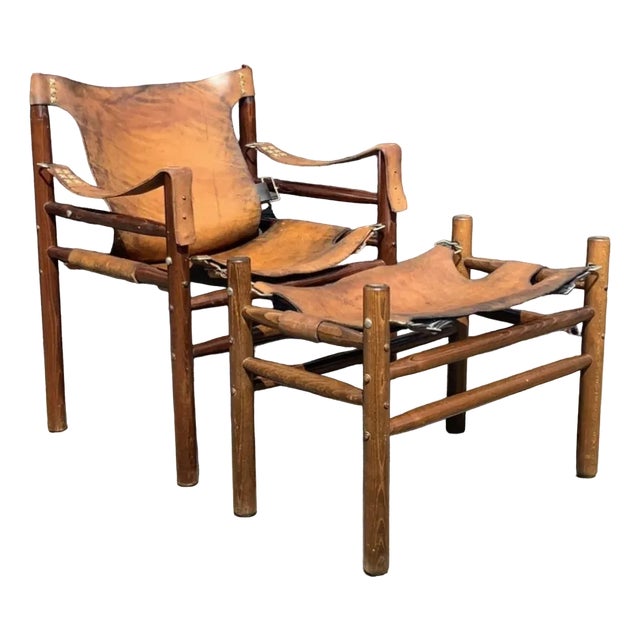 Set of Vintage Hungarian Safari Chair and Ottoman by Arne Norell, 1970 For Sale