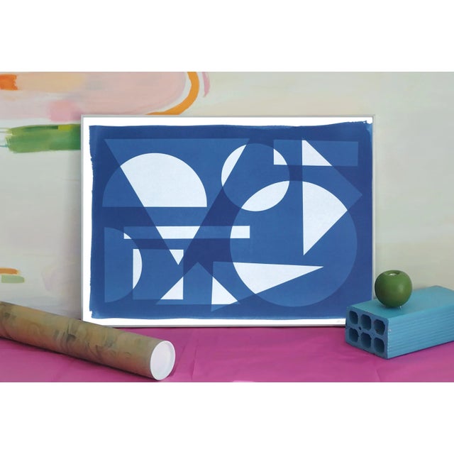 2020s 2022, Space Age Style Monotype " Futurist Transparent Shapes", Handmade Unique Cyanotype on Watercolor Paper For Sale - Image 5 of 9