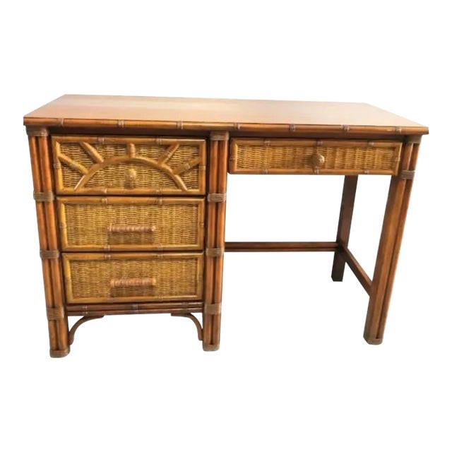 Vintage Henry Link Faux Bamboo Regency Style 4 Drawer Writing Desk For Sale