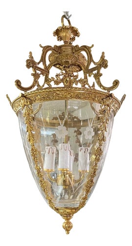 Gilt Bronze and Glass Lantern in French Louis XVI Style