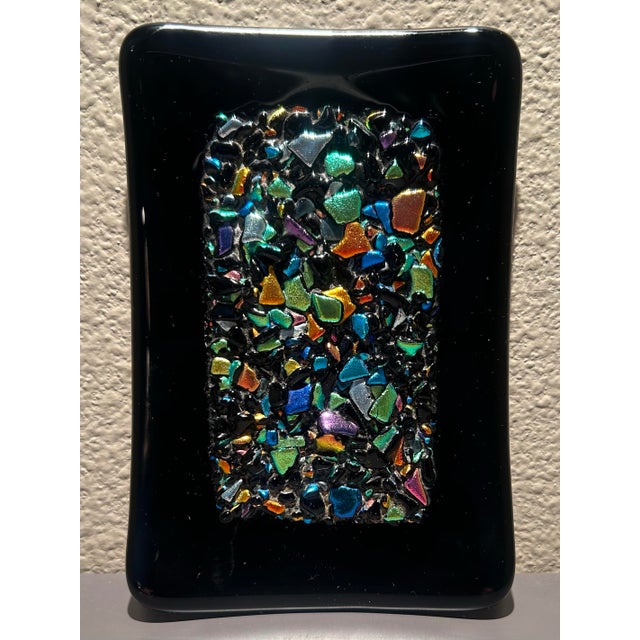 Signed Hawaiian Art Glass Decorative Dish - 4” X 6” Fused Dichroic Glass For Sale - Image 4 of 5