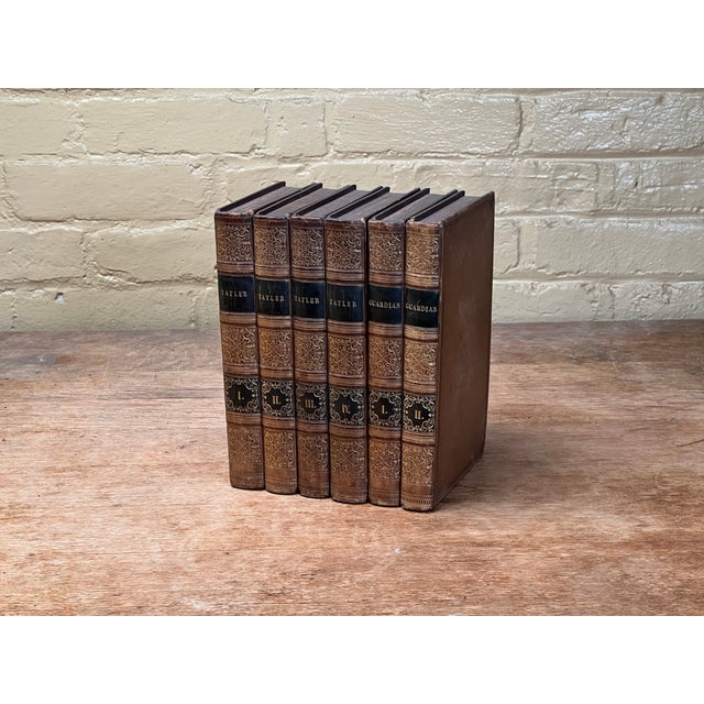 An exceptional collection of early 19th-century English literature, this magnificent 1822 six-volume antique leather-bound...
