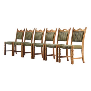 Vintage Brutalist Danish Oak Dining Chairs by Henning Kjærnulf, 1960s, Set of 6 For Sale