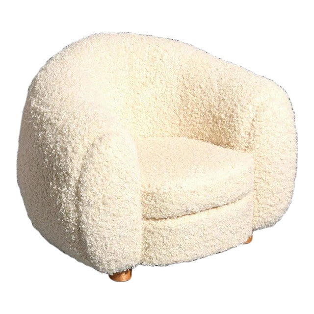 Custom Polar Bear Lounge Chair in the Manner of Jean Royère | Ivory Teddy Bouclé For Sale