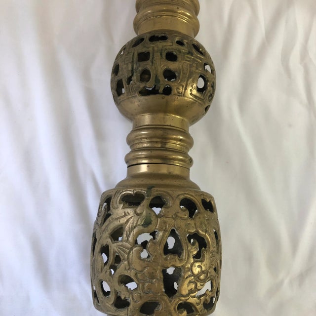 Mid 20th Century Vintage Pierced Brass Candlestick Holders -Dragon Design- a Pair For Sale - Image 5 of 6
