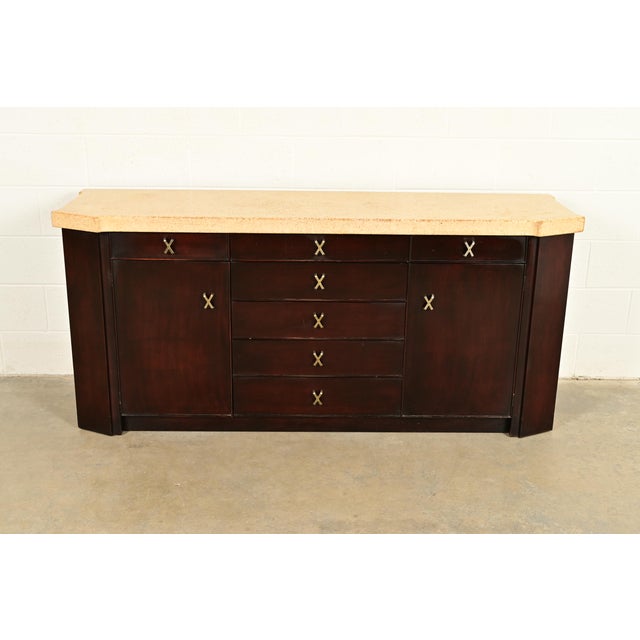 Mid-Century Modern Paul Frankl for Johnson Furniture Mid-Century Modern Hollywood Regency Mahogany Sideboard or Bar Cabinet | Circa 1950s For Sale - Image 3 of 15