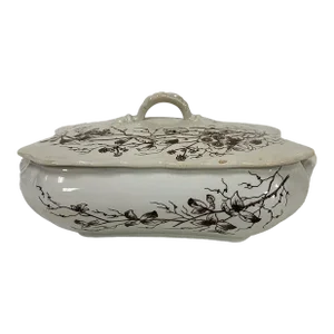Antique Brown Transferware Aesthetic Movement Covered Lidded Vegetable Dish