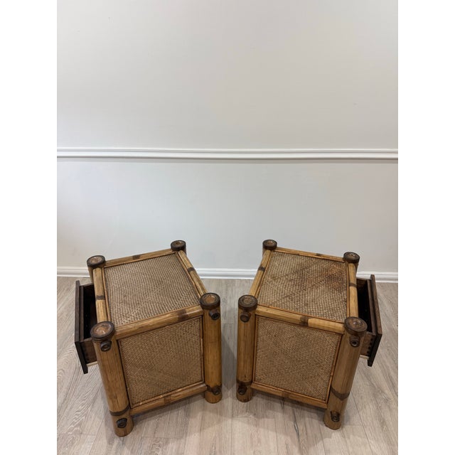 Pelican Reef Vintage Bamboo and Rattan Pair of Nighstands For Sale In West Palm - Image 6 of 12