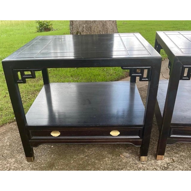 Wood Century Furniture Co Mid Century Ming Style Greek Key Chinoiserie Nightstands - A Pair For Sale - Image 7 of 8