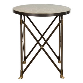Italian Midcentury Bronze Side Table with Variegated Marble Top and Paw Feet For Sale