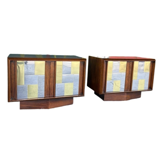 Lane Brutalist Paul Evans Style Nightstand Pair For Sale