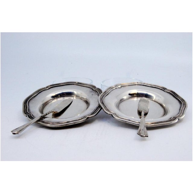 Metal Silver Butter Dishes with Glass Cores and Knives with Twisted Handles, Set of 6 For Sale - Image 7 of 10