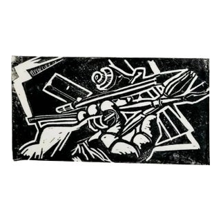 1960s Woodblock Print of Artist's Hand and Tools For Sale