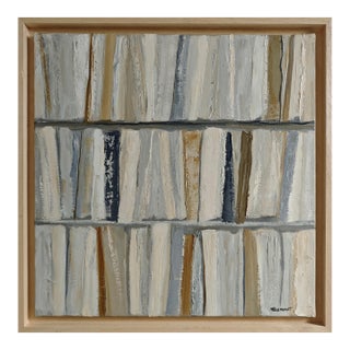 Écru Oil Painting on Canvas, Abstract Library Scene, Framed by Sophie Dumont For Sale