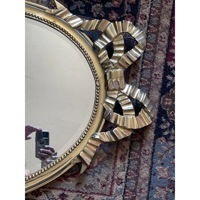 Hollywood Regency Decorative Crafts Inc Brass Gold Frame Bow Mirror. #2117 MCM Hollywood Regency For Sale - Image 3 of 12