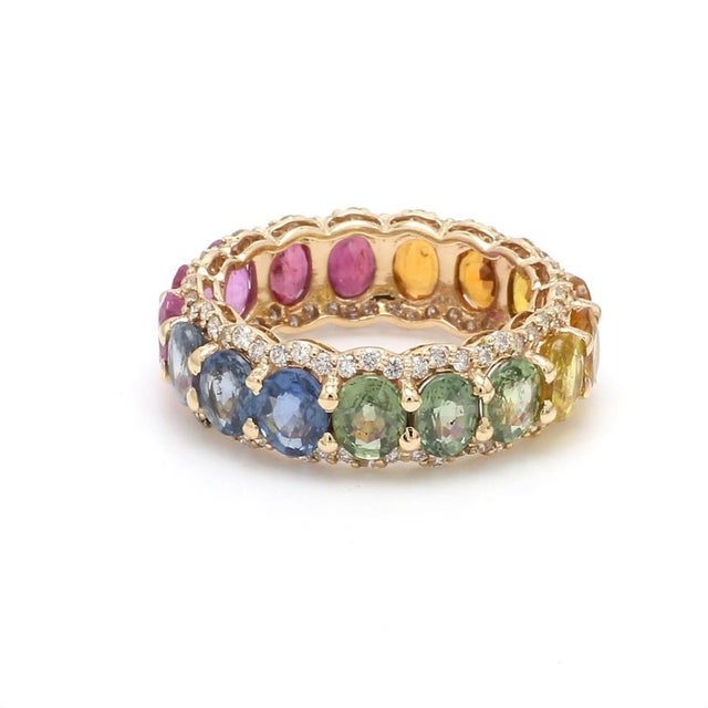 Contemporary Natural 4.21 cts rainbow sapphire & 0.68 cts diamond ring in 14k gold For Sale - Image 3 of 6