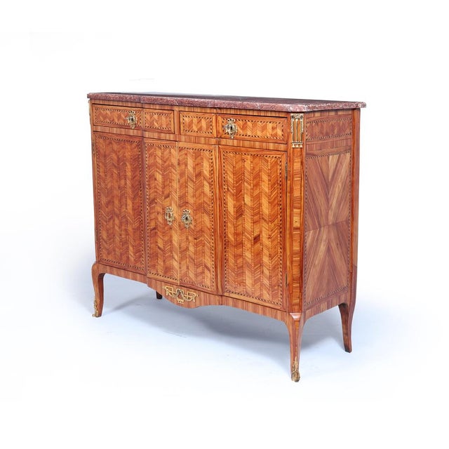 Fine Louis XVI Tulipwood Marquetry Cabinet with Rouge Marble Top, 1780, in Very Good conditions. Designed before 1890