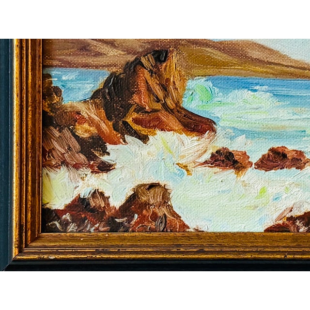 Textile 1950s Coastal Scene Seascape Impressionist Oil on Canvas Board For Sale - Image 7 of 11