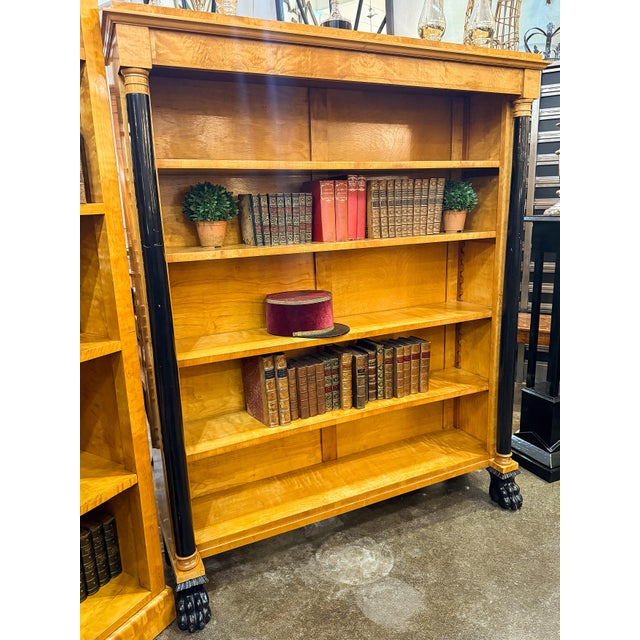 Biedermeier Open Bookcases of Curly Maple With Ebonized Columns - Two Available For Sale - Image 12 of 16