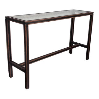 Mid Century Italian Willy Rizzo Style Rectangular Console Table With Glass Top For Sale