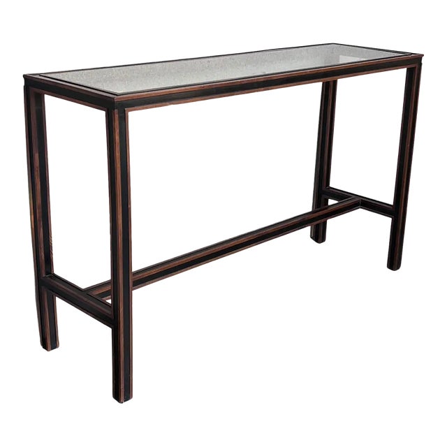 Mid Century Italian Willy Rizzo Style Rectangular Console Table With Glass Top For Sale