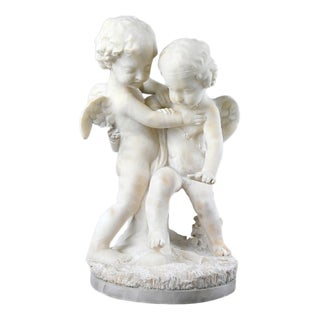 After Falconet, Two Cupids Disputing a Heart, Late 19th Century, Alabaster Sculpture For Sale