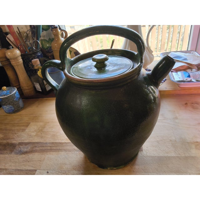 Vintage French Provence Green Glaze Gargoulette/Pottery Jug For Sale - Image 9 of 10