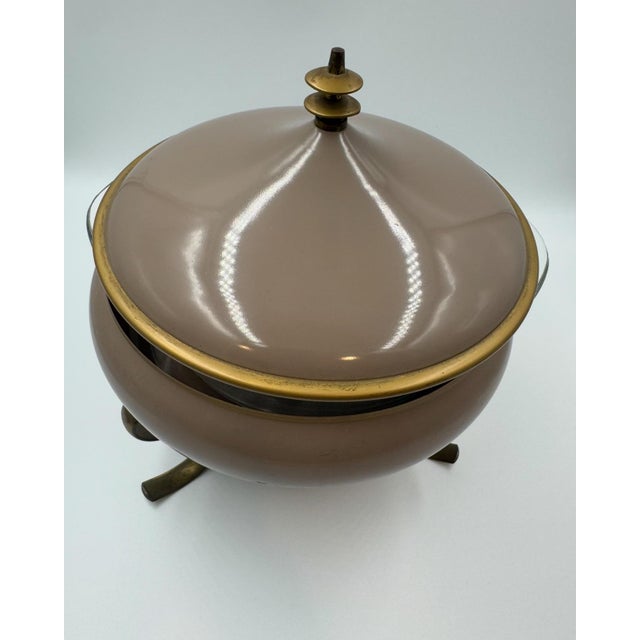 Vintage MCM Taupe Pagoda Anchor Hocking GladBake Chafing Covered Fondue Dish For Sale In Houston - Image 6 of 7