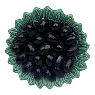 Portuguese Majolica Palissy Olives Platter Aires C. Leal Caldas Da Rainha For Sale