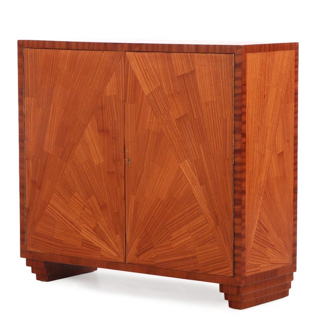 Wood Two Door Mahogany Parquet Cabinet, in the Manner of Jean-Michel Frank For Sale - Image 7 of 8