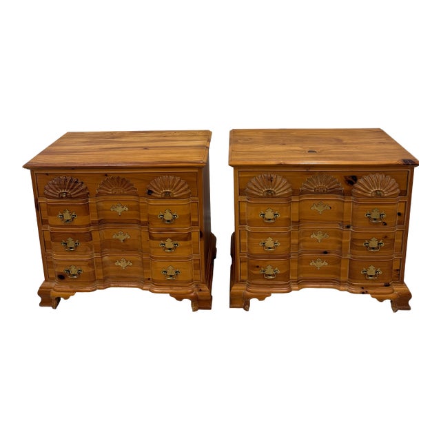 1990s Lexington Link Taylor Carved Shell Pine Chest of Drawers /Nighstands, A Pair For Sale