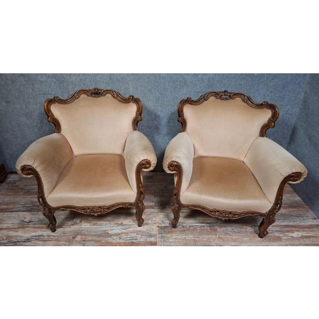 Beige 19th Century Louis XV Carved Walnut Armchairs For Sale - Image 8 of 8