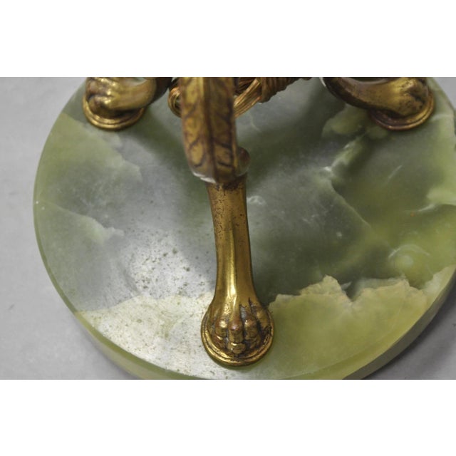 Gold Antique Art Deco Brass & Green Onyx Paw Foot Victorian Pole Floor Lamp For Sale - Image 8 of 15
