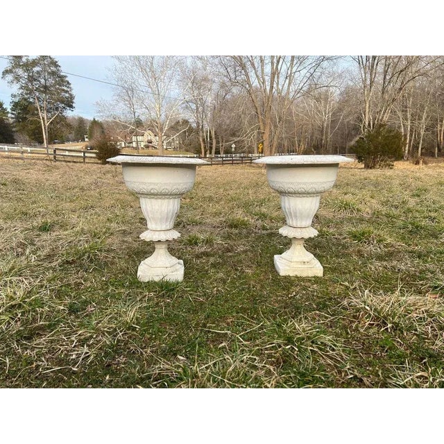 Pair of Victorian Style Cast Metal Urns - Set of 2 For Sale - Image 9 of 10